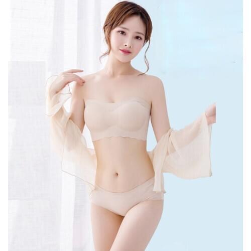 Erotic Underwear Womens Ice Silk Breathable Tube Top Bra Short Vest Top Double Shoulder Strap Strapless Solid Porno Lingerie