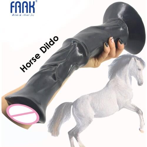 FAAK 13.8 Inch Huge Penis Animal Horse Dildo Dick with Strong Suction Cup Ribbed Big Sex Toy BDSM Lesbian Extreme Sex Products