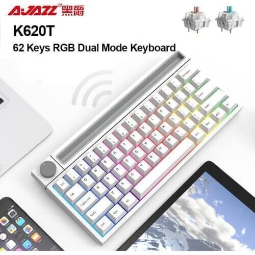 Ajazz K620T 62 Keys Gaming Mechanical Keyboard RGB Bluetooth Wireless Type-C Wired Dual Mode Rechargeable Keyboards With Holder