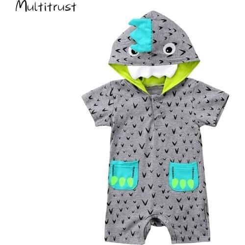 Newborn Baby Boy Girl Infant Cartoon Short Sleeve Romper Cotton Hooded Short Rompers Clothes Outfit