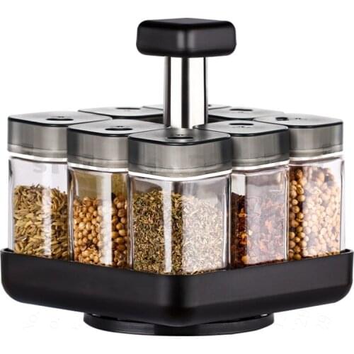 Kitchen Jars For Spices Rotating Glass Cruet Seasoning Jar Set BBQ Pepper Salt Shakers Paprika Bottle Kitchen Storage Rack Jar