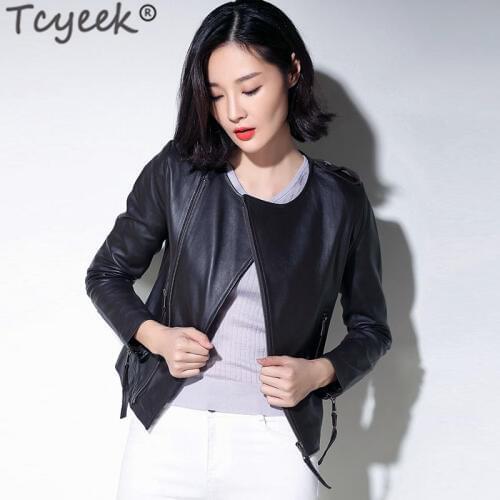 Tcyeek Natural Sheepskin Coat Female Genuine Leather Jacket Women Winter Clothes 2020 Korean Moto Fit Real Leather Jacket LW1460