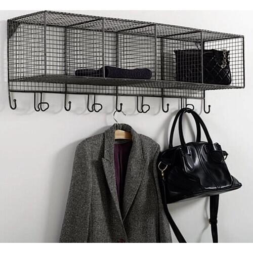 Metal Wall Hanger With 9 Hooks 4 Compartment Entrance Wall Shelf WD-209