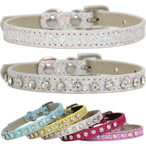 Cute Rhinestone dog collar Reflect Light Adjustable Safety Buckle Collar for cats Fashion Neck Strap Cat Collar dog accessories