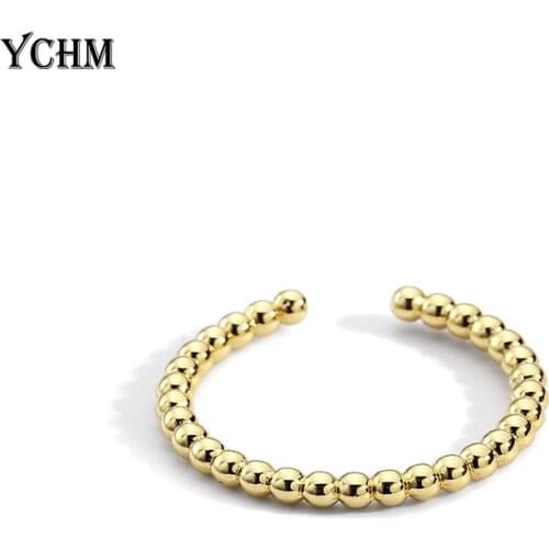 Minimalist Adjustable Open Ring For Women Metal Finger Ring Gold Plated Thin Beaded Rings Daily Jewelry YCHM