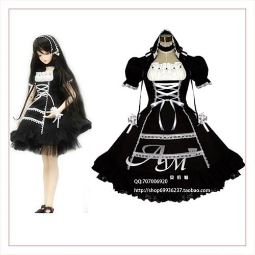 Fondcosplay tripp Fashion Hiphop Gothic Lolita Punk Sd Doll black cotton Dress Cosplay Costume Tailor-made[G376]