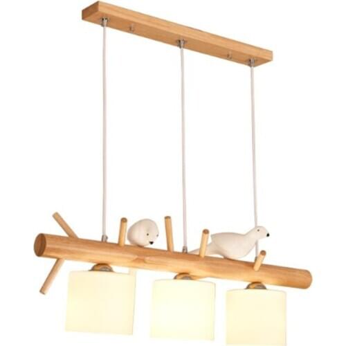 Mondern creative wooden pendant chandeliers simple dining room restaurant bar solid wood bird decoration suspension lamp fixture