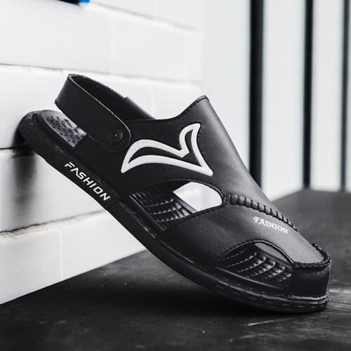 Mens Summer Leather Sandals Outdoor Outdoor Casual Sneakers Hook&loop Fashion Slippers Waterproof Beach Shoes