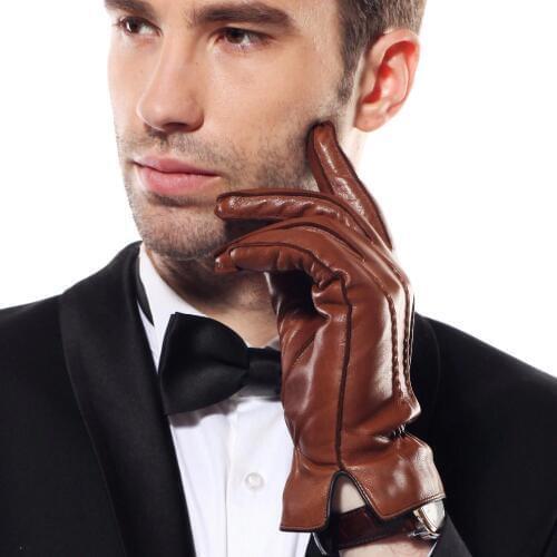 2020 New Mens Genuine Leather Gloves Male Spring Autumn Thin Plush Lined Men Driving Lambskin Leather Gloves EM009WQF-1