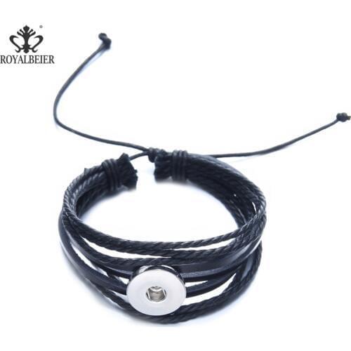 ROYALBEIER Mens Leather Bracelet Bangle Fashion Pulseiras Minimalist Multi-layer Bracelet Wristband Men Charm Style Bracelet