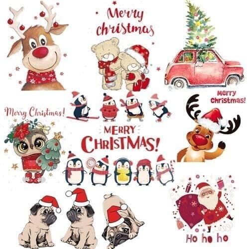 A-Level Christmas Deer Santa Claus thermo stickers on clothes application of heat-transfer patches iron on Patch for clothing