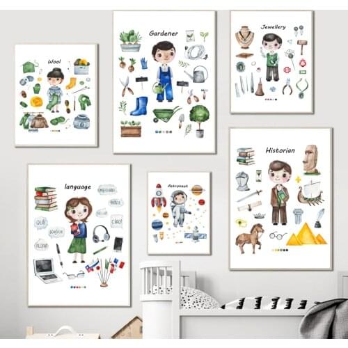 Dream Writer Astronaut Doctors Historian Chef Wall Art Canvas Painting Nordic Posters And Prints Wall Pictures Kids Room Decor