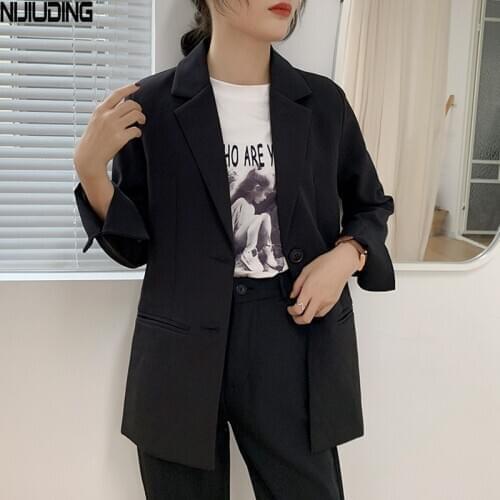 NIJIUDING Casual Women Blazer Suit Single-breasted Autumn Winter Jacket Femme Solid Outwear Notched Long Sleeve Business Attire