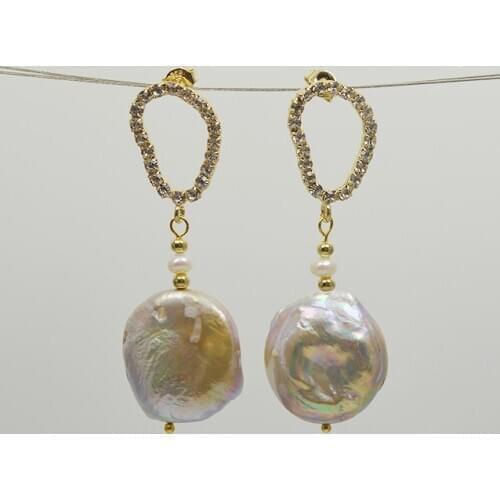 Baroque Pearl Earrings Huge Size 25MM Lavender Real Keshi Pearls Fine Jewelry Perfect Wedding Party Birthday Women Gift