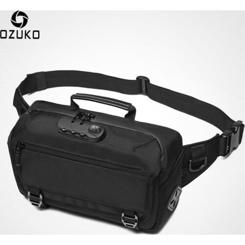 OZUKO Anti-theft Men Waist Bag Casual Pack Male Waterproof Travel Waist Bags USB Charging Chest Bag for Cell Phone 2020 New