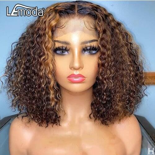 HD Transparent Lace Front Human Hair Wigs Peruvian Deep Wave Lace Frontal Wig PrePlucked With Baby Hair Remy Lemoda Curly Hair