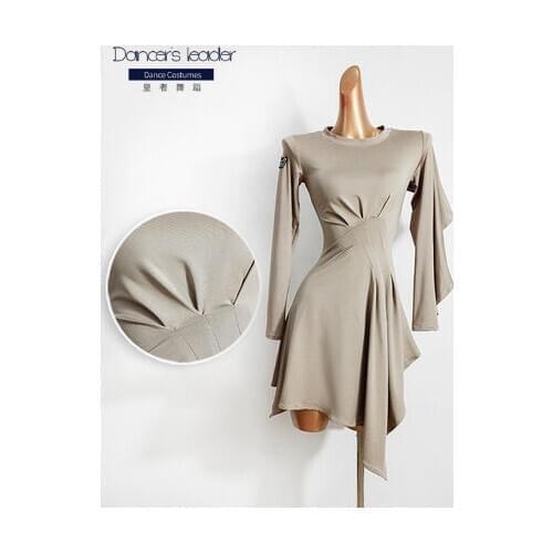 Latin Dance Dress Long Sleeve Wrinkle DesignWomen Performance Costume Waltz Tango Fox Trot Latino Dancewear