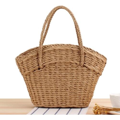 Casual Rattan Large Capacity Tote Wicker Woven Women Handbags Handmade Summer Beach Straw Shell Bag Lady Shopping Travel Bag