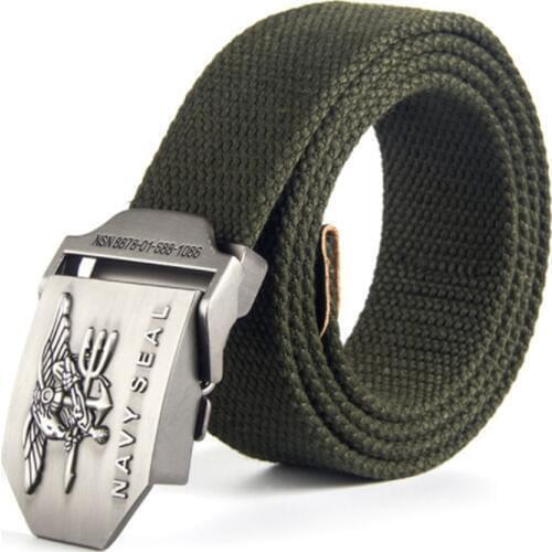Aoluolan Men Canvas Belts Metal Buckle Casual Solid Army Military Belt Outdoor Tactical Top quality 3.8 cm