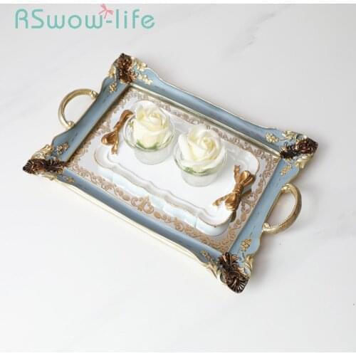 Retro Household Rectangular Tea Fruit Tray Jewelry Luxury Resin + Mirror Beauty Salon Spa Essential Oil Tray Serving Trays