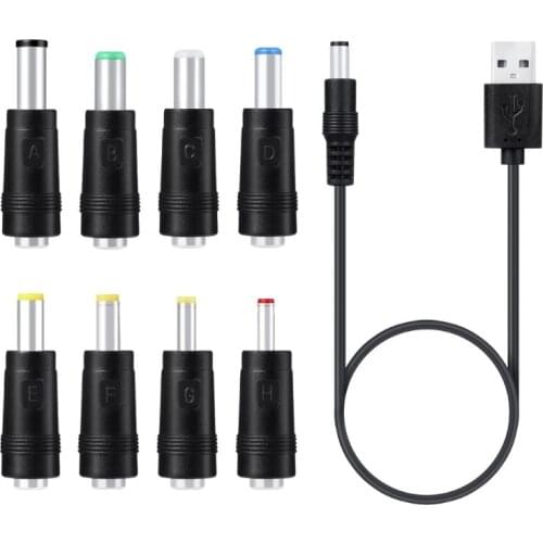 8in1 5V USB to DC 5.5x2.1mm 3.5mm 4.0mm 4.8mm 6.4mm 5.5x2.5mm 6.3mm Plug Charging Cord for Fan Speaker Router LED Lamp and more