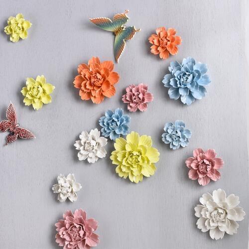 Modern 3D Stereo Wall Ceramic Flowers Crafts Decoration Creative Simulation Flower Wall Sticker Home Wall Hanging Mural Ornament