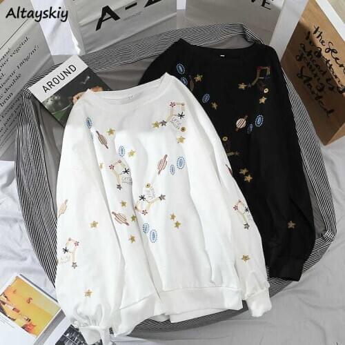 Sweatshirts Womens Student Autumn Print All-match Lazy O-Neck Loose Korean Style Stylish Daily Prevalent Harajuku Leisure Chic