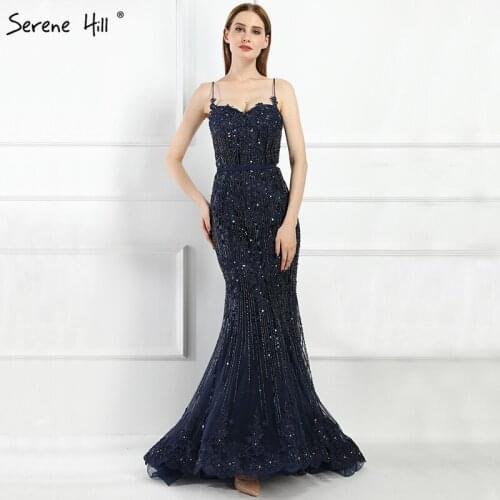 Navy Blue Luxury Mermaid Lace Elegant Evening Dresses Long Sweetheart Beading 2021 Formal Evening Party LA6105