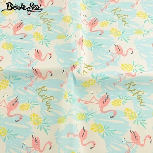 Booksew Printed Red-crowned Crane 100% Cotton Twill DIY Cloth Tissu Quilting Fabric Meter Light Green Patchwork Sewing Tela