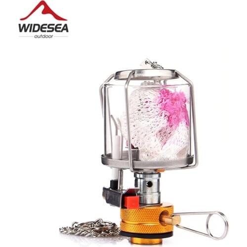 Widesea Camping Gas Lantern Equipment Portable Outdoor Tent Lamp Stove Glass Mini Camp Gas Light Tourism Hiking Accessories