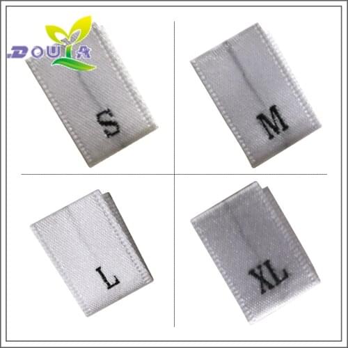 Stock satin size labels for clothing silk garment tags with size number embroidered tag for clothes XS S M L XL XXL XXXL Size