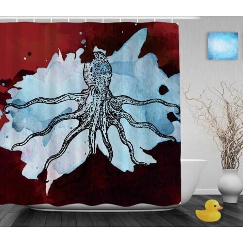Cute Octopus Decor Shower Cutains Soft Foot Animals Theme Bathroom Shower Curtains Polyester Waterproof Fabric With Hooks
