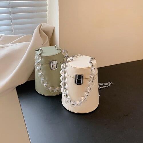 Womens Summer Bucket Bag Luxury Designer Ladies Handbags Clutch Purse Fashion Simple Female Bead Chain Shoulder Crossbody Bags