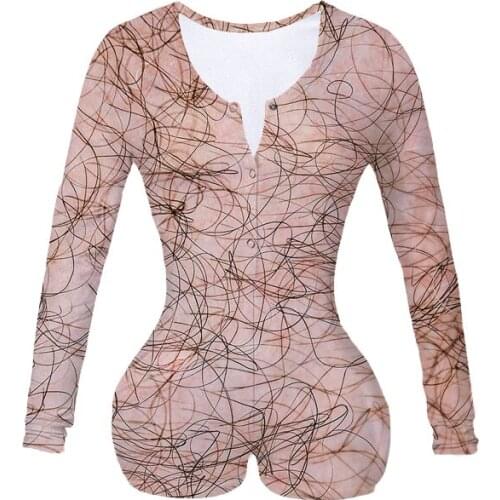 Women Custom Made Hairy Joke-Prank Sublimation Print Summer Long Sleeves Onesie