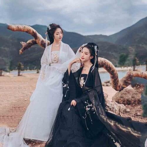 Mais tamanho 6xl hanfu feminino tradicional luxo hanfu feminino cosplay traje preto branco vestido hanfu para mulher oversied