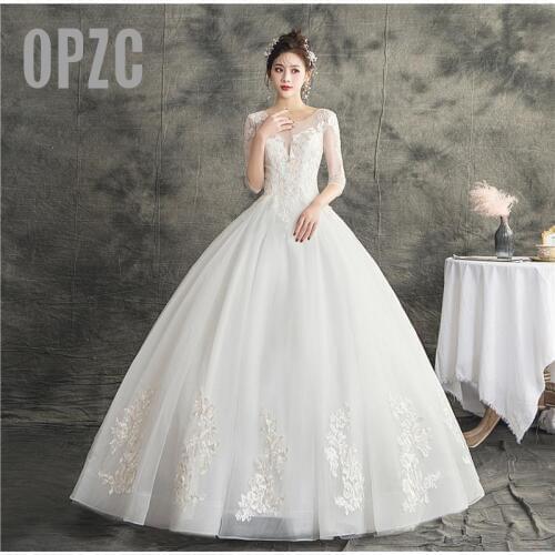 Fashion Sweetheart Backless Vestido De Noiva De pink Wedding Dress 2020 New Arrvial Three Quarter Luxury Lace Pearl princess