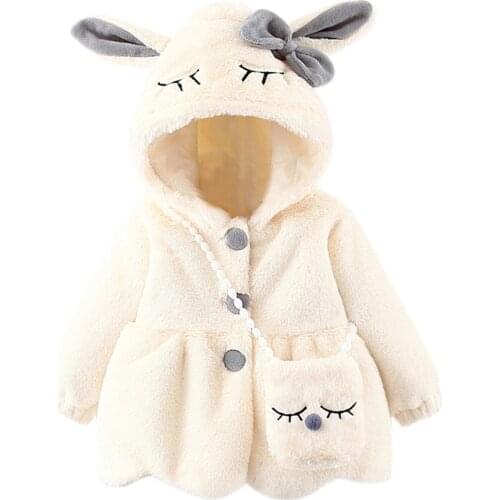 Baby Girls Winter Faux Fur Warm Clothes + Toy Bag Newborn Thicken Outwear Rabbit Ears Hooded Fleece Coat Jackets Kids Children