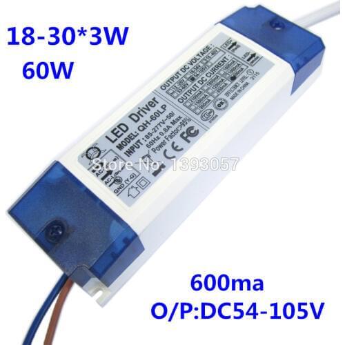 1 Pieces 40W 50W 60W LED Driver 18-30x3W 600mA DC54-105V High Power LED Powr Supply For Floodlight