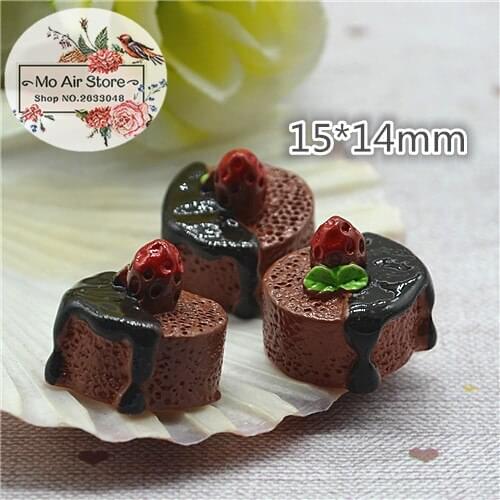 Chocolate strawberry cake 10PCS 15x14mm Resin Flatback Cabochon Miniature Food Art Supply Decoden Charm Craft