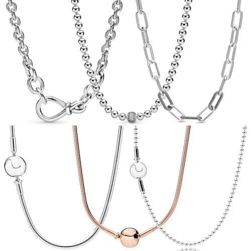 100% 925 Sterling Silver Beads & Pave Chunky Infinity Knot Sphere Clasp Essence Me Link Necklace Fit Pandora Charm DIY Jewelry