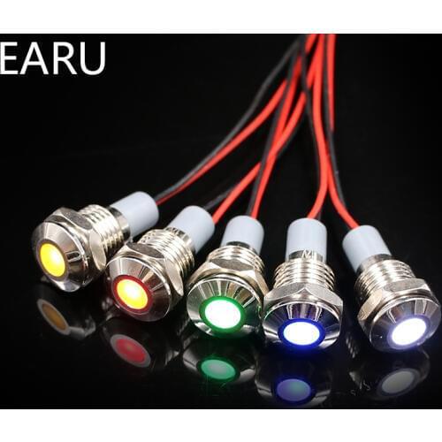 14mm IP67 Waterproof LED Metal Warning Indicator Light Pilot Signal Lamp + Wire 3V 5V 6V 12V 24V 110V 220v Red Yellow Blue Green