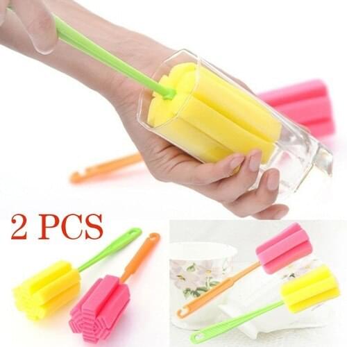 2PCS Sponge Bottle Cup Brush Glass Bottle Cleaning Removable Kitchen Glass Cleaning Brush 5cm Magic Sponge For Cup Bottle