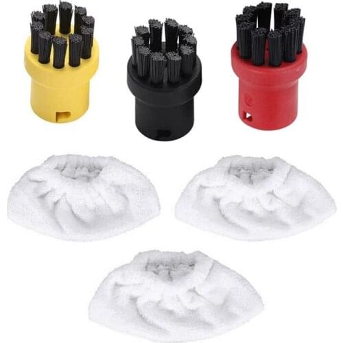 3 Pcs Cotton Terry Cloth Cover Pads + 3 Pcs Nylon Round Brushes for Karcher SC SeriesSteam Cleaner SC1 SC2 SC3 SC4 SC5