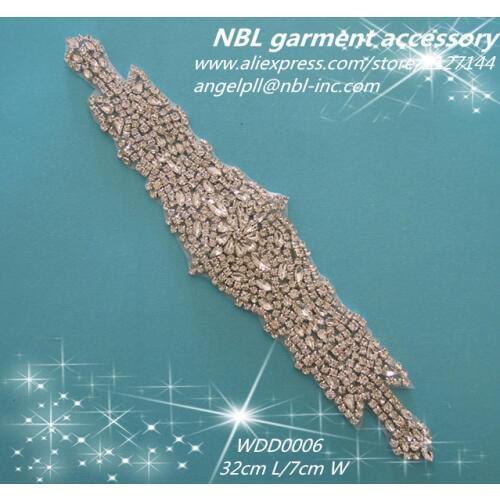 30 PIECES) Wholesale bridal sash beaded sewing silver crystal rhinestone appliques for wedding dresses sash belt WDD0006