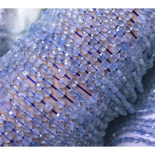 AAA LOOSE BEADS Aquamarine blue coin faceted 3*4mm wholesale for DIY jewelry necklace 36cm