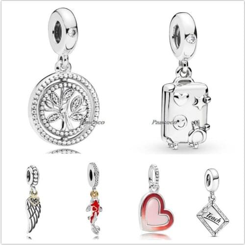 Authentic 925 Sterling Silver Spinning Tree Of Life With Crystal Pendant Charm Beads Fit Pandora Bracelet & Necklace Jewelry