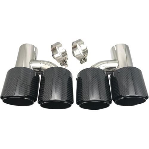 Auto parts Exhaust pipe tail nozzle H-shaped double outlet nozzle carbon fiber twill tail throat four outlet silencer 304 114mm