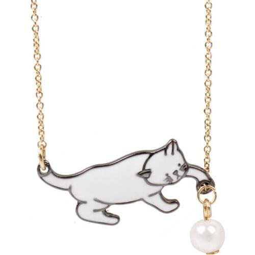 Free shipping 10pcs/ lot fashion jewelry accessories pearl kitty cat necklaces for women