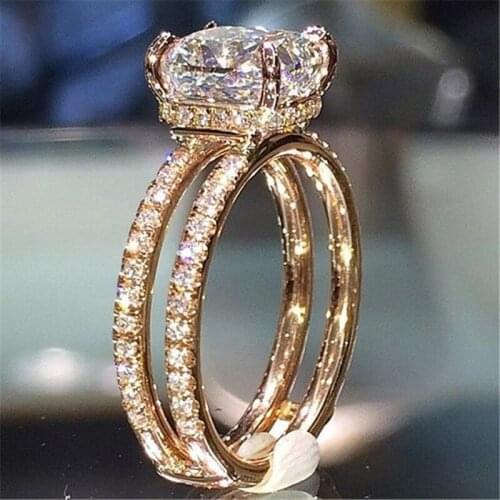 Modyle Big White Cubic Zircon Crown Wedding Jewelry Luxury Gold Color Two layers Crown engagement Ring for Woman Drop Shipping