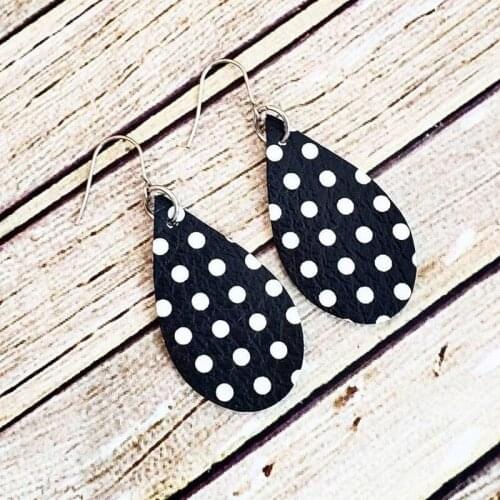 Black and White Polka Dot Earrings Leather Earrings Black and White Earrings Leather Teardrops Small Teardrops